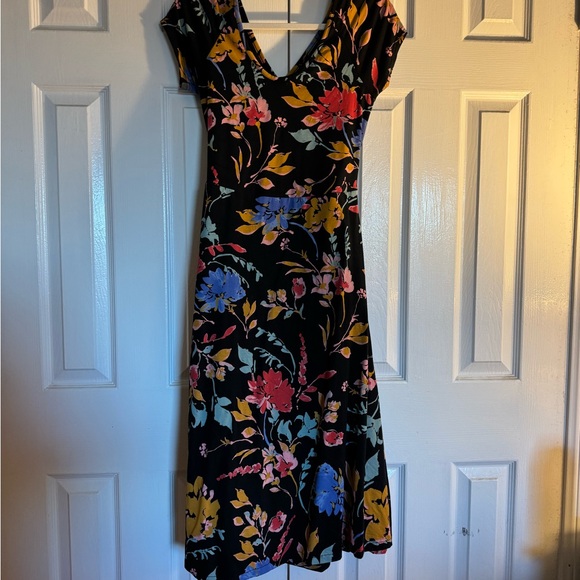 Pact Fit and Flare Maxi Cross back Organic Cotton Floral Black Dress Medium - Picture 3 of 6